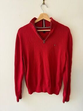 Tommy Hilfiger Men’s Red Half-Zip Knit Sweater
